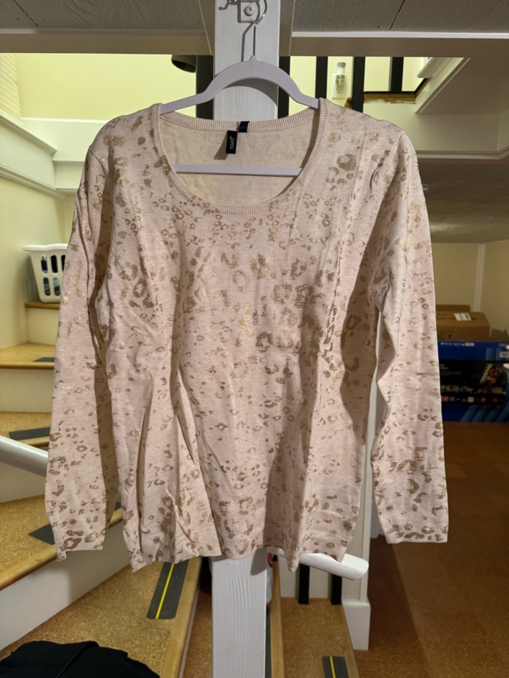 Ravel Cream Metallic Animal-Print Long Sleeve Top